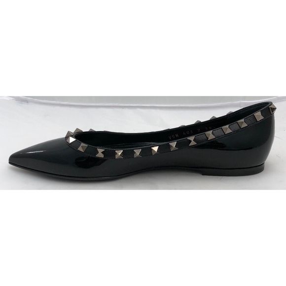 New Valentino Rockstud Noir Flats Black Patent - Picture 5 of 7
